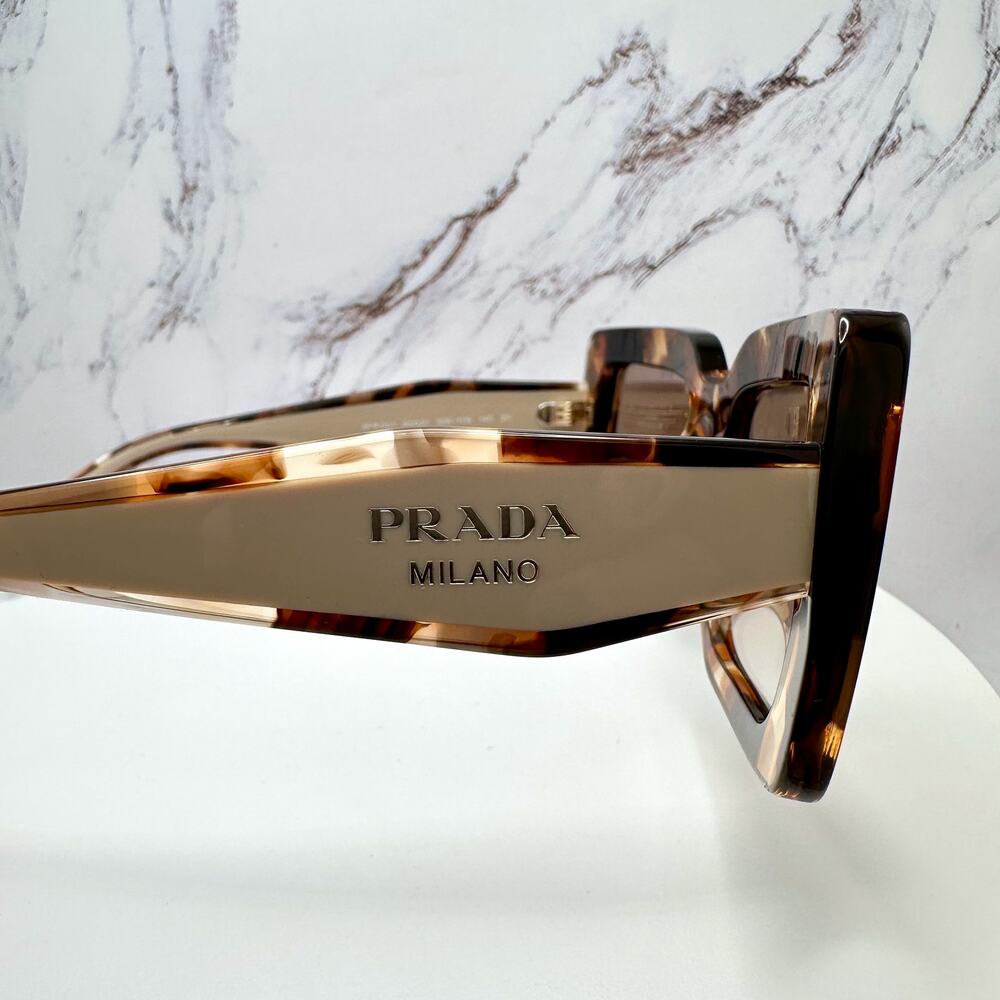 New PRADA Sunglasses Brown Beige Caramel Tortoise Gold Symbole Womens Rectangle - Picture 6 of 16